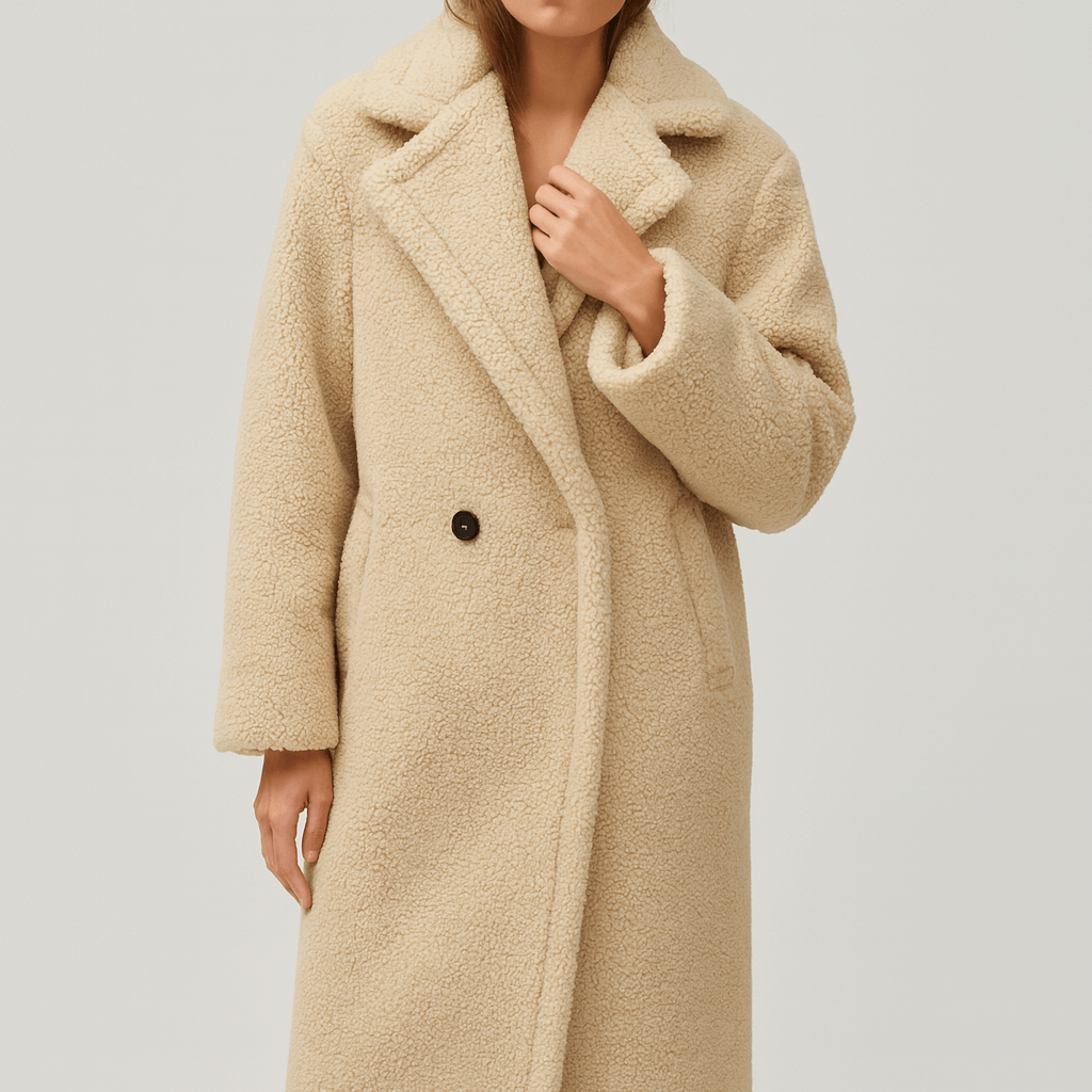 Meluvie | Oversized teddy winter coat with wide lapel and double-breasted front