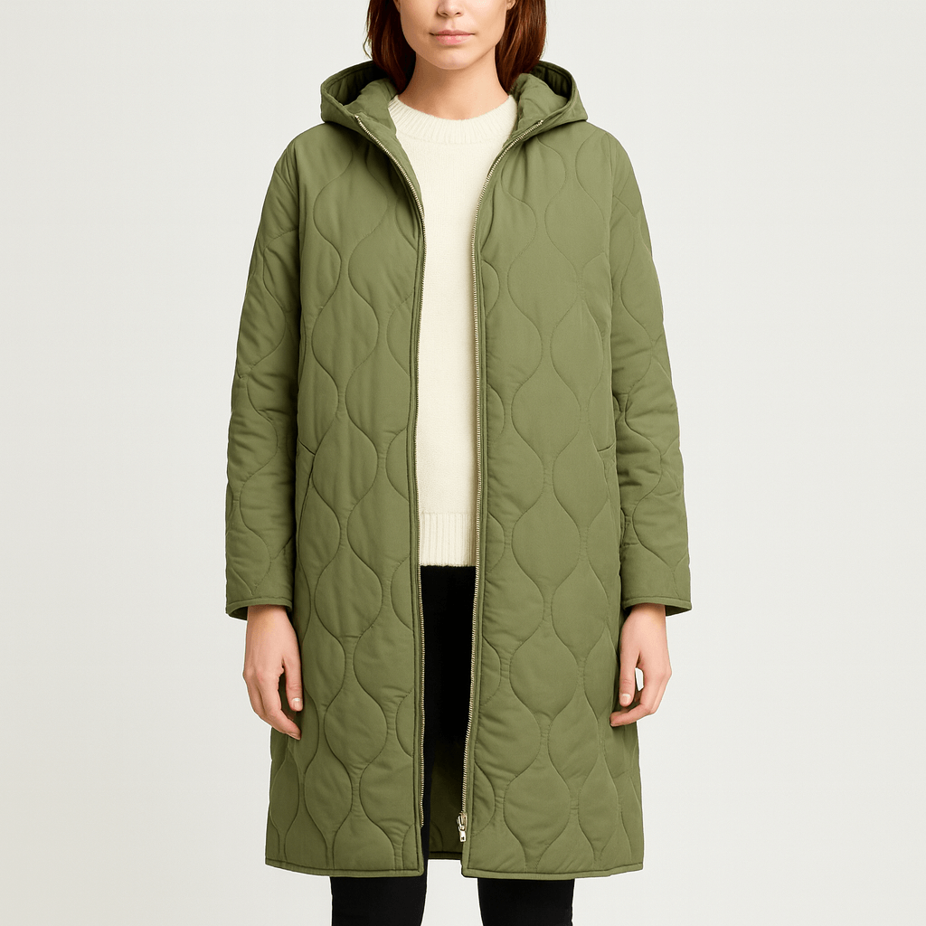 Meluvie | Quilted hooded longline coat
