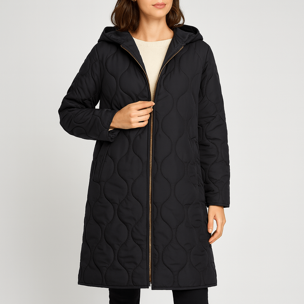Meluvie | Quilted hooded longline coat