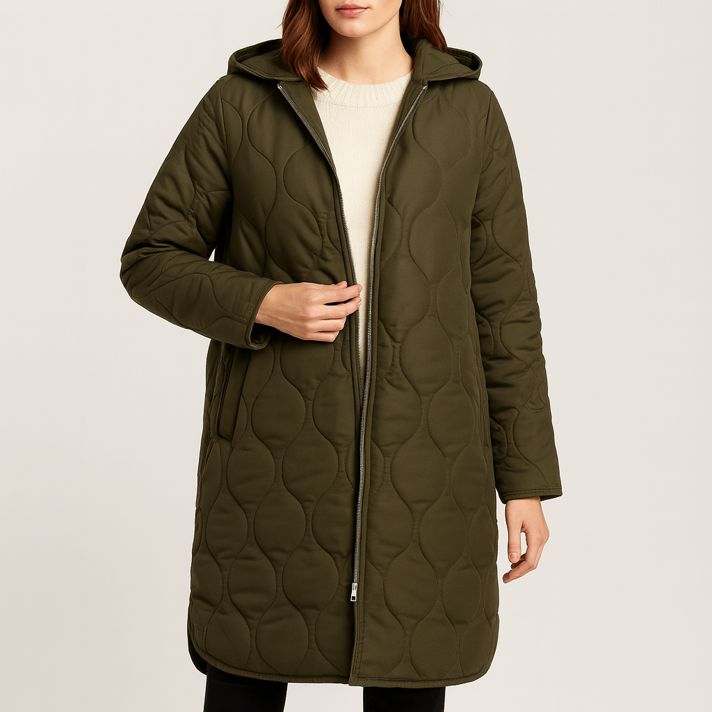 Meluvie | Quilted hooded longline coat