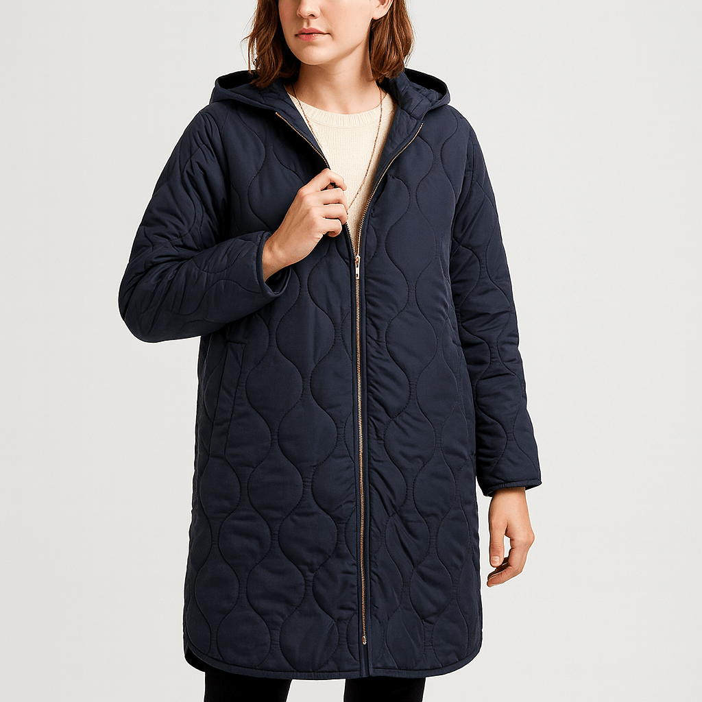Meluvie | Quilted hooded longline coat