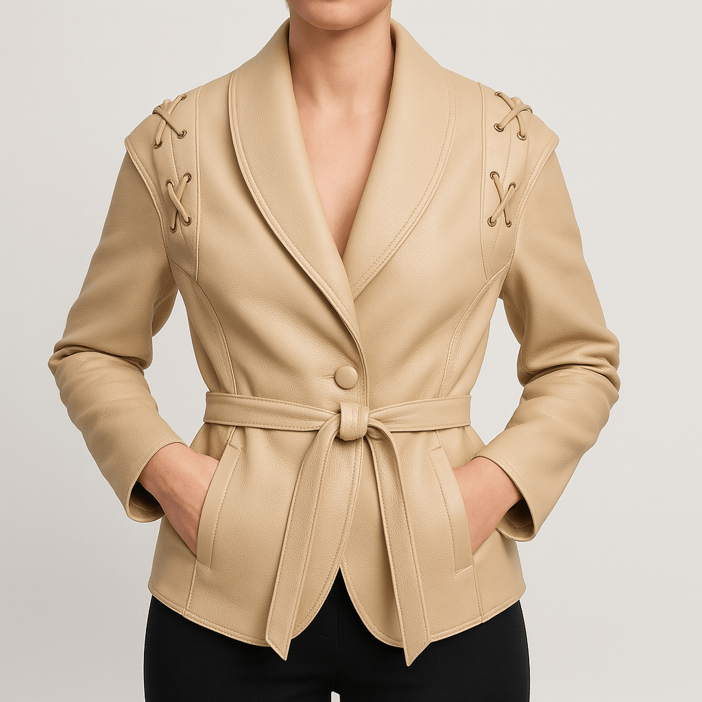 Meluvie | Tailored Faux Leather Wrap Jacket