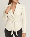 Meluvie | Tailored Faux Leather Wrap Jacket