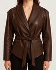 Meluvie | Tailored Faux Leather Wrap Jacket