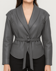 Meluvie | Tailored Faux Leather Wrap Jacket