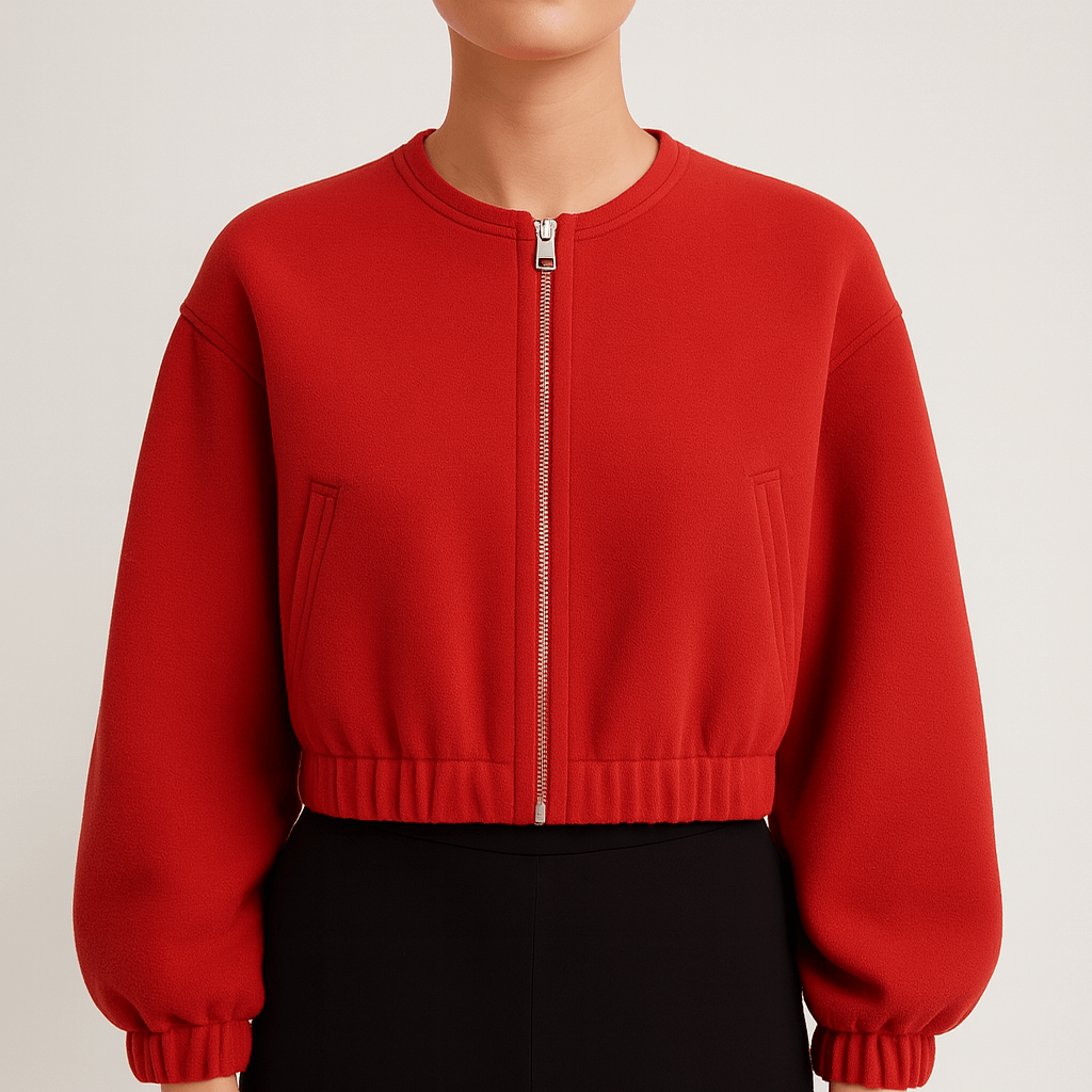 Meluvie | Cropped plush bomber jacket with balloon sleeves