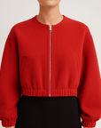 Meluvie | Cropped plush bomber jacket with balloon sleeves