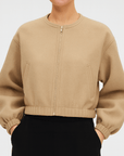 Meluvie | Cropped plush bomber jacket with balloon sleeves