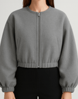 Meluvie | Cropped plush bomber jacket with balloon sleeves