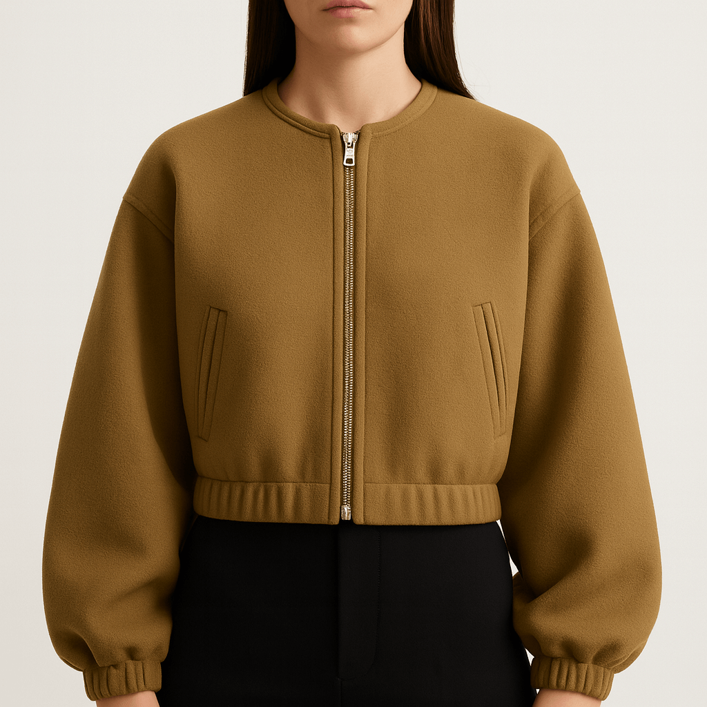 Meluvie | Cropped plush bomber jacket with balloon sleeves
