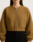 Meluvie | Cropped plush bomber jacket with balloon sleeves