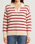 Meluvie | Women's Striped Knit Sweater – Collared V-Neck Design – Cozy & Versatile for Casual Wear