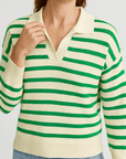 Meluvie | Women's Striped Knit Sweater – Collared V-Neck Design – Cozy & Versatile for Casual Wear