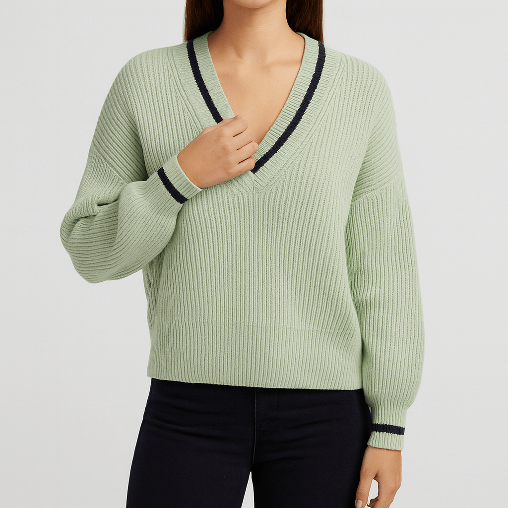 Meluvie | Women's Striped V-Neck Sweater – Relaxed Fit – Chic & Comfortable for Fall/Winter