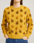 Meluvie | Women's Sweater – Autumn Leaf Pattern – Cozy Round Neck Knit