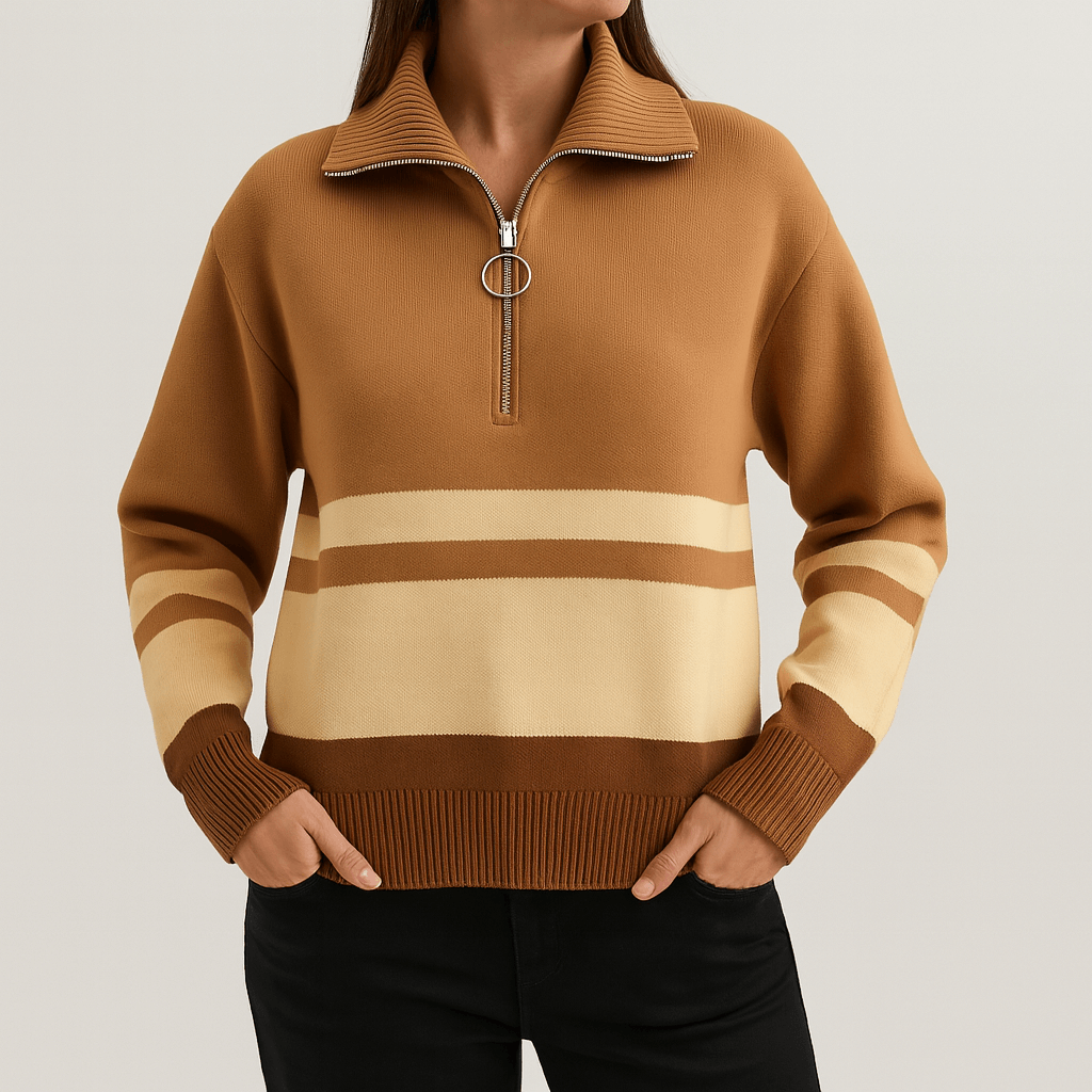 Meluvie | Women's Striped Quarter Zip Pullover Sweater – Cozy Knit with Ribbed Cuffs