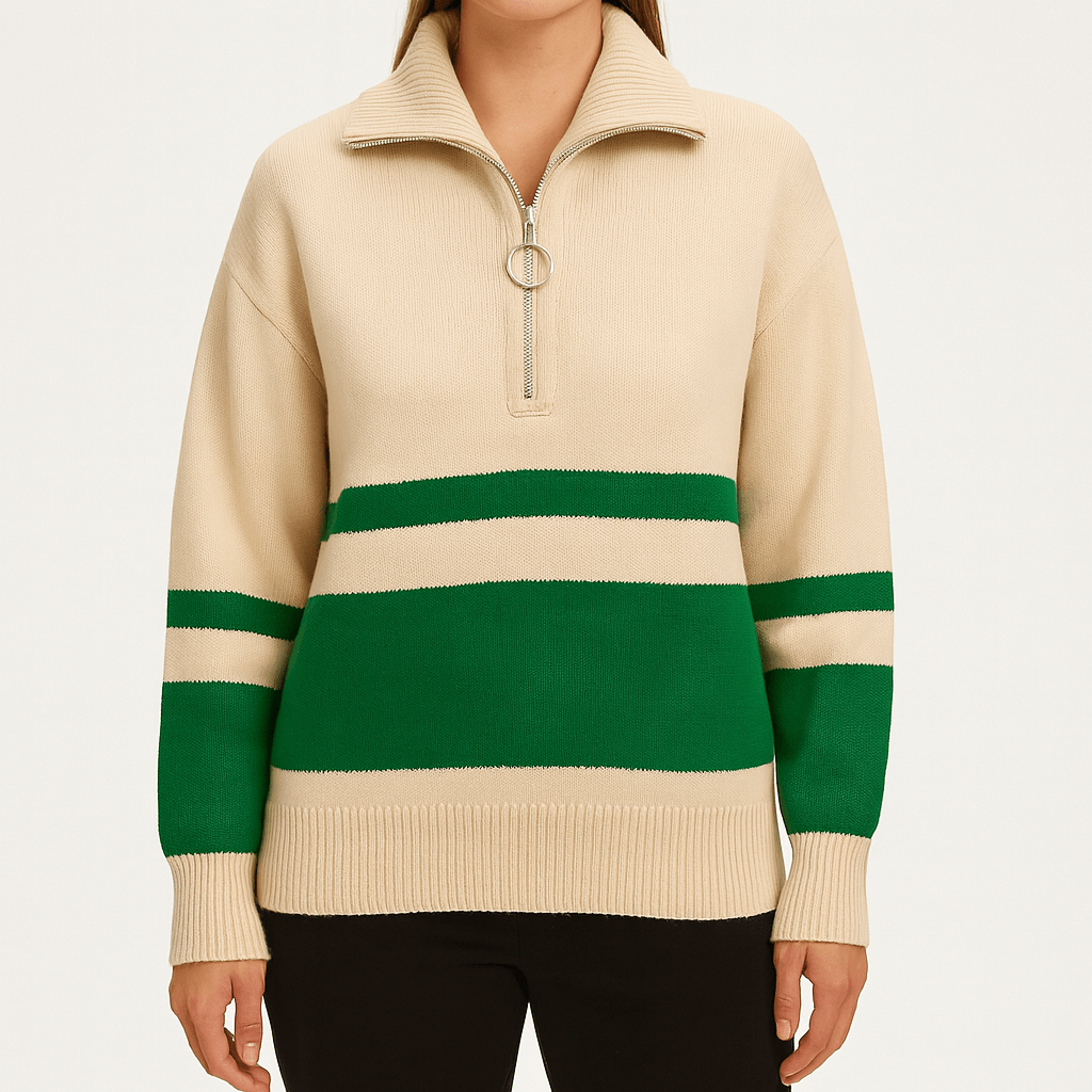 Meluvie | Women's Striped Quarter Zip Pullover Sweater – Cozy Knit with Ribbed Cuffs