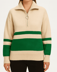 Meluvie | Women's Striped Quarter Zip Pullover Sweater – Cozy Knit with Ribbed Cuffs