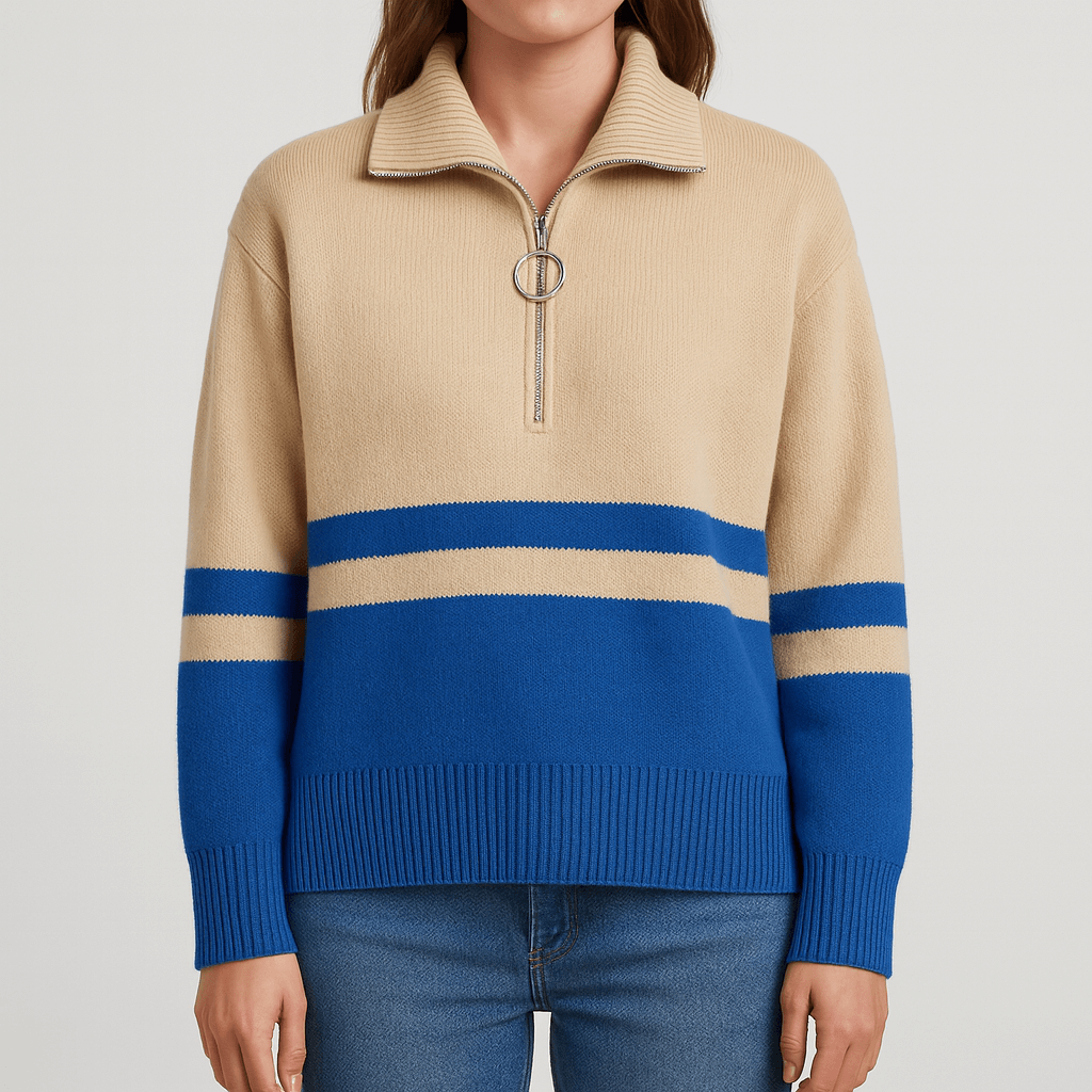 Meluvie | Women's Striped Quarter Zip Pullover Sweater – Cozy Knit with Ribbed Cuffs
