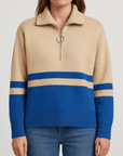 Meluvie | Women's Striped Quarter Zip Pullover Sweater – Cozy Knit with Ribbed Cuffs