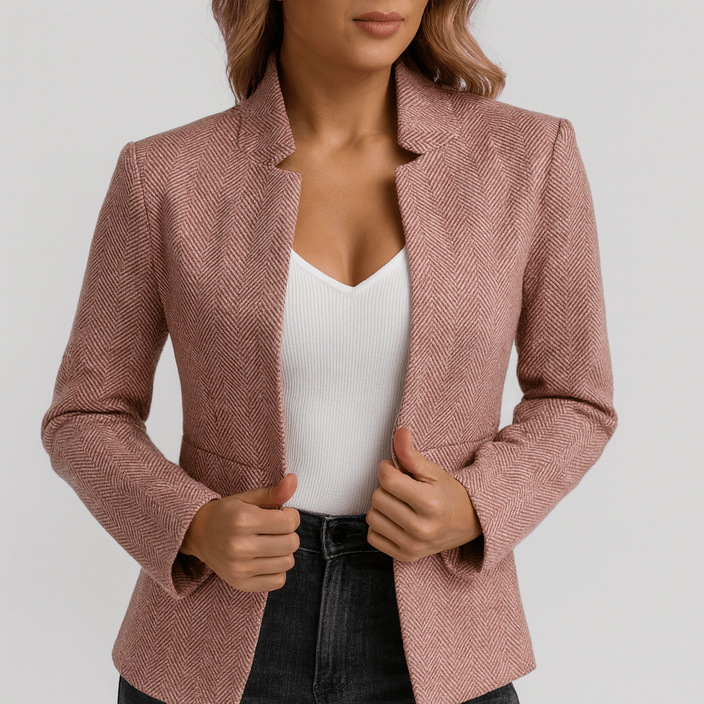 Meluvie | Collarless Herringbone Blazer