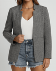 Meluvie | Collarless Herringbone Blazer