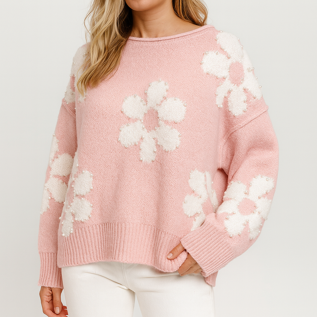 Meluvie | Beaded Floral Oversized Sweater