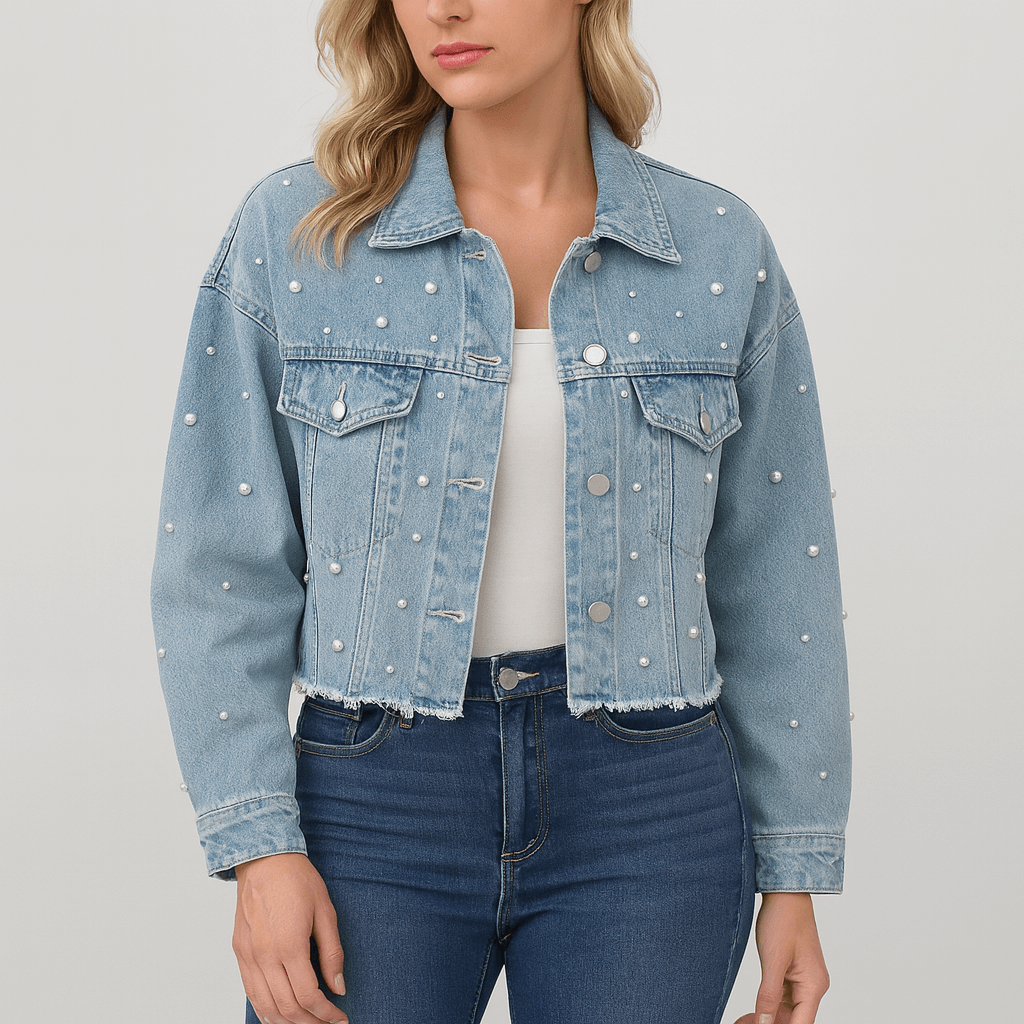 Meluvie | Pearl-Trim Denim Jacket