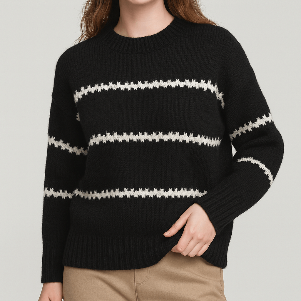 Meluvie | Striped Knit Round Neck Sweater