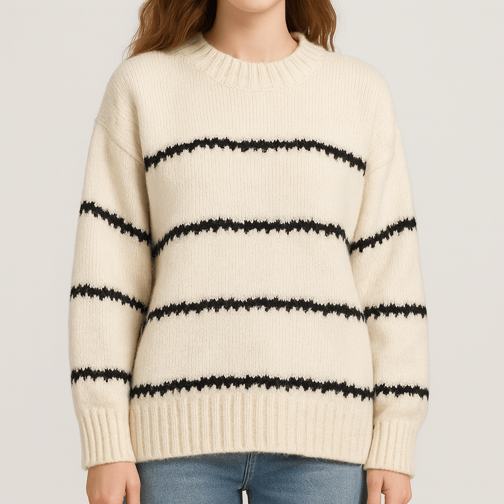 Meluvie | Striped Knit Round Neck Sweater