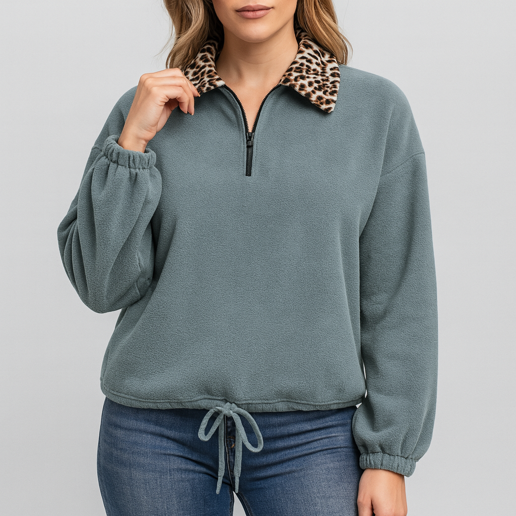 Meluvie | Faux Fur Collar Fleece Pullover