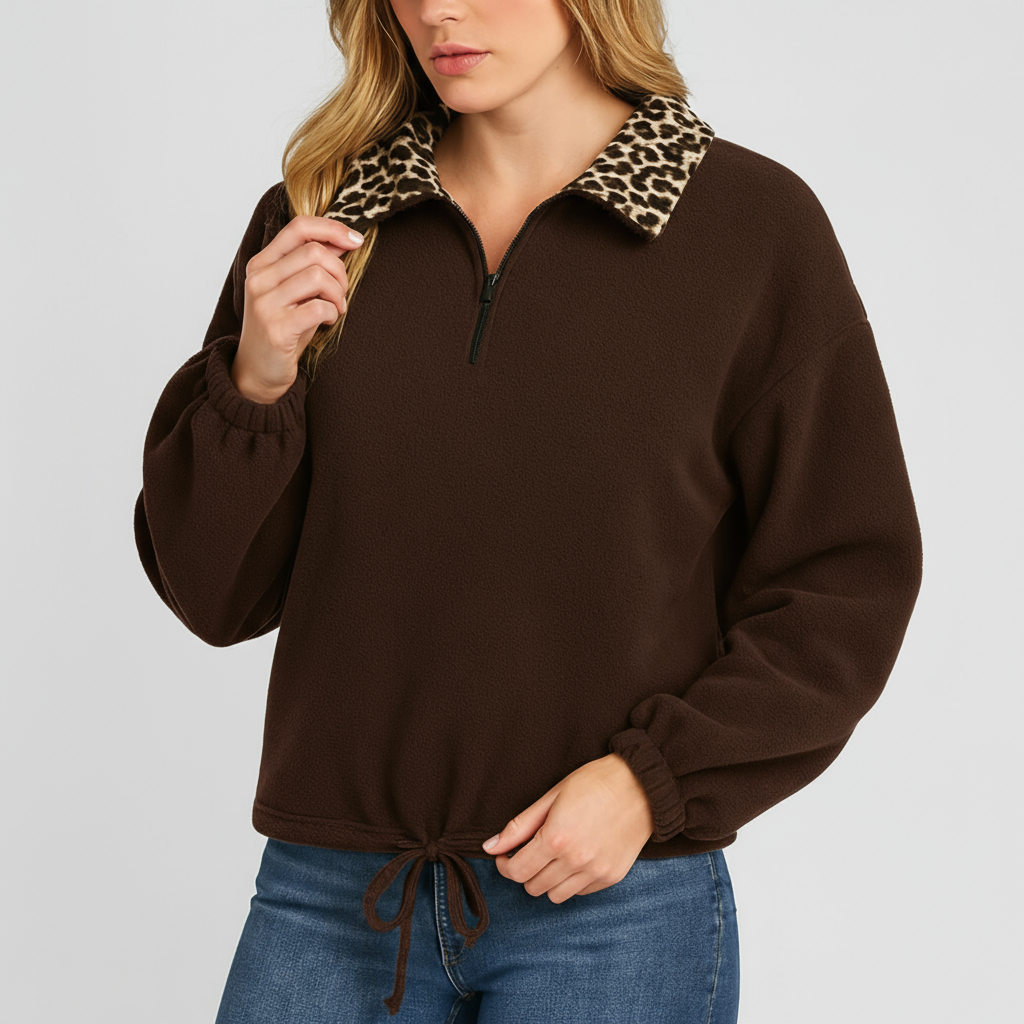 Meluvie | Faux Fur Collar Fleece Pullover