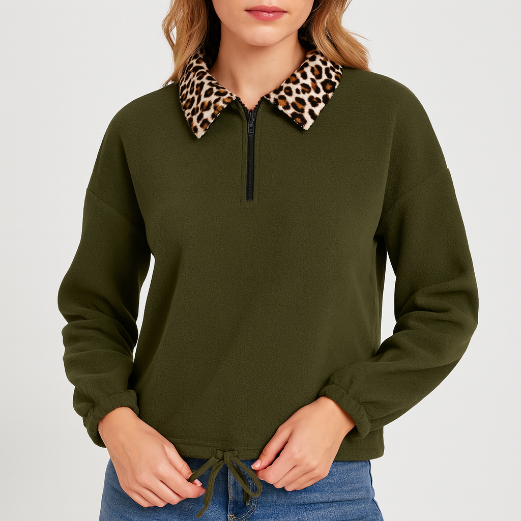 Meluvie | Faux Fur Collar Fleece Pullover