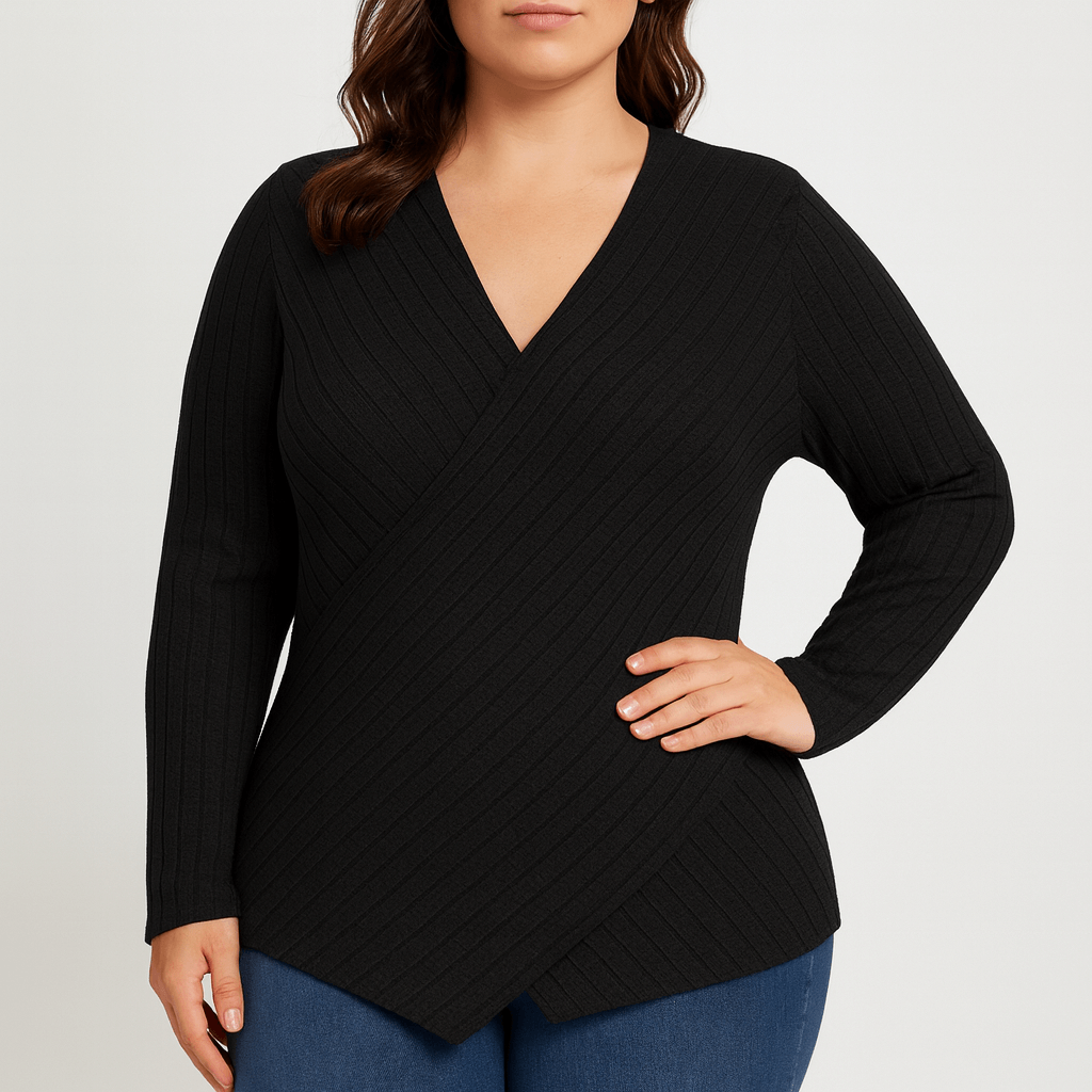 Meluvie | Ribbed Wrap V-Neck Top