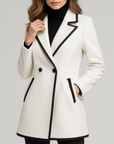 Meluvie | Double-breasted white coat with black trim