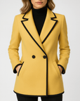 Meluvie | Double-breasted white coat with black trim
