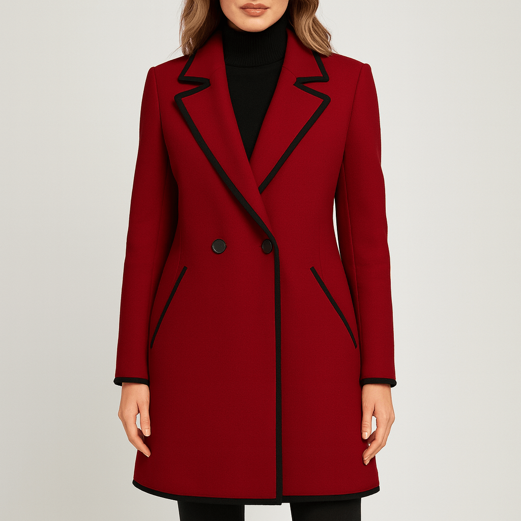 Meluvie | Double-breasted white coat with black trim