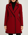 Meluvie | Double-breasted white coat with black trim