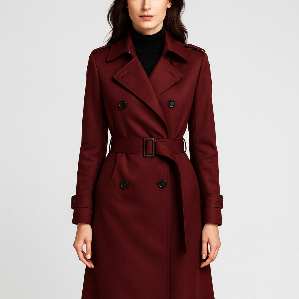 Meluvie | Double-breasted belted trench coat