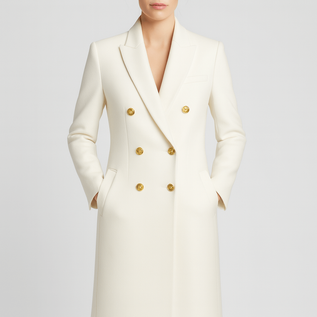 Meluvie | Tailored wool coat with gold-tone buttons