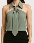 Meluvie | Chic sleeveless blouse with tie detail