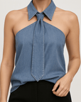 Meluvie | Chic sleeveless blouse with tie detail