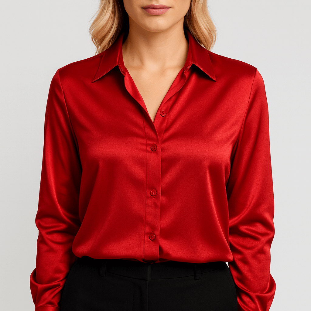 Meluvie | Satin loose fit blouse with lapel collar