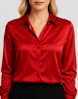 Meluvie | Satin loose fit blouse with lapel collar
