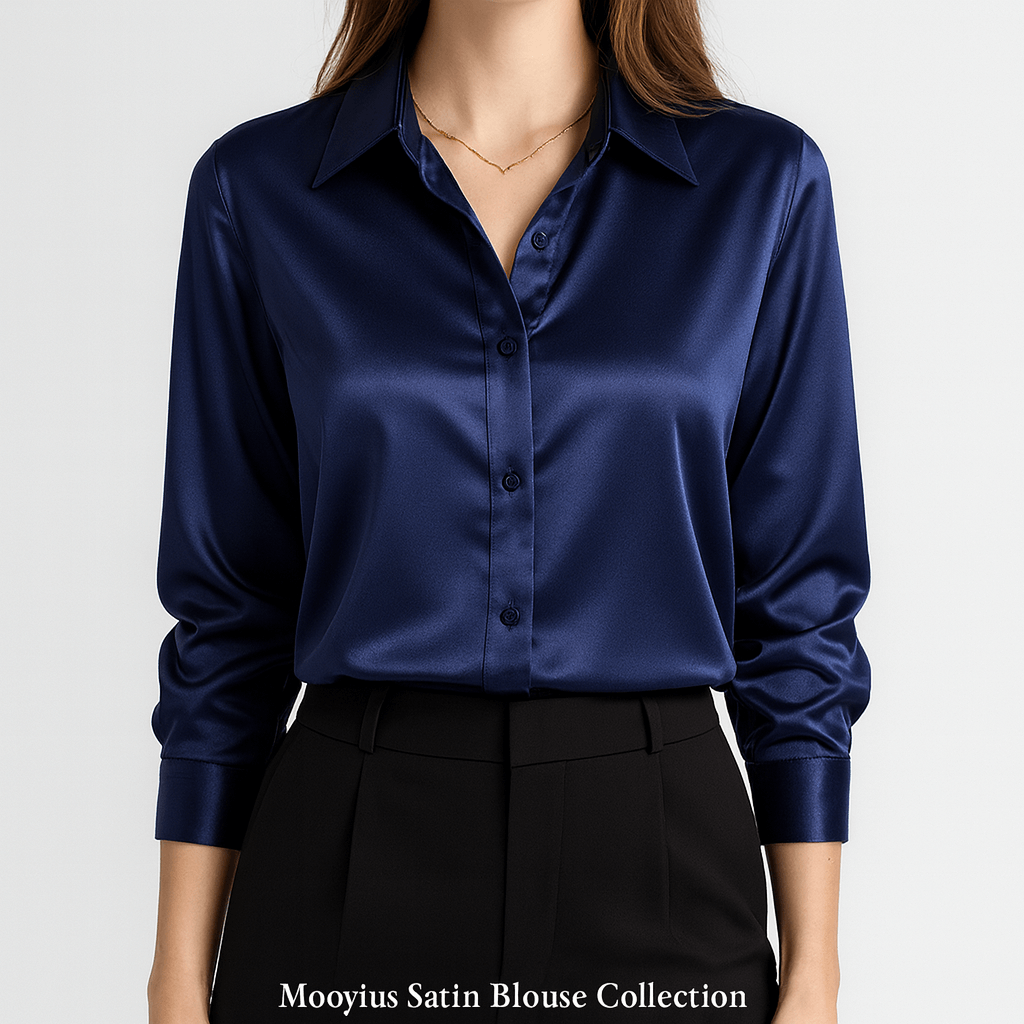 Meluvie | Satin loose fit blouse with lapel collar