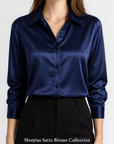 Meluvie | Satin loose fit blouse with lapel collar