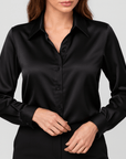 Meluvie | Satin loose fit blouse with lapel collar