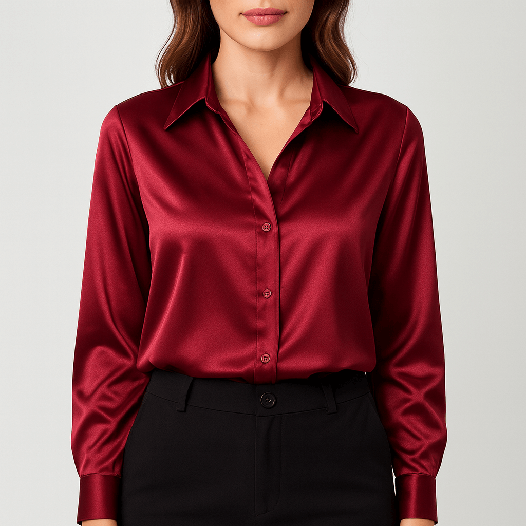 Meluvie | Satin loose fit blouse with lapel collar