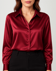 Meluvie | Satin loose fit blouse with lapel collar