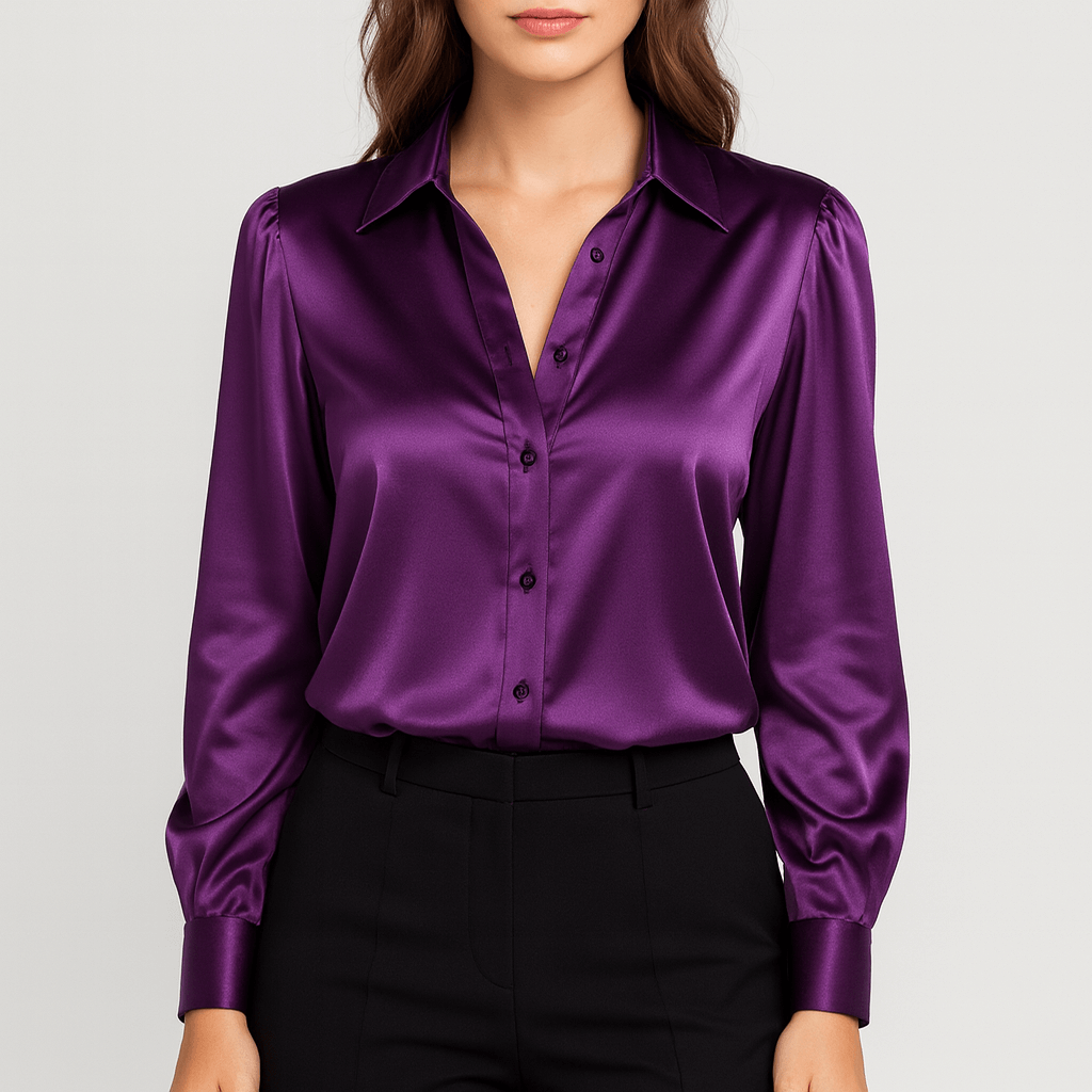 Meluvie | Satin loose fit blouse with lapel collar